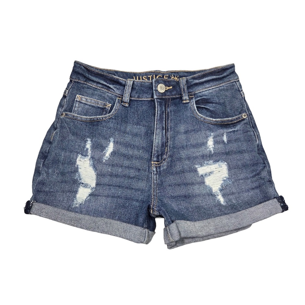 Justice Girls Denim Shorts 16 Distressed Blue‎ Medium Wash Cuffed Summer Casual